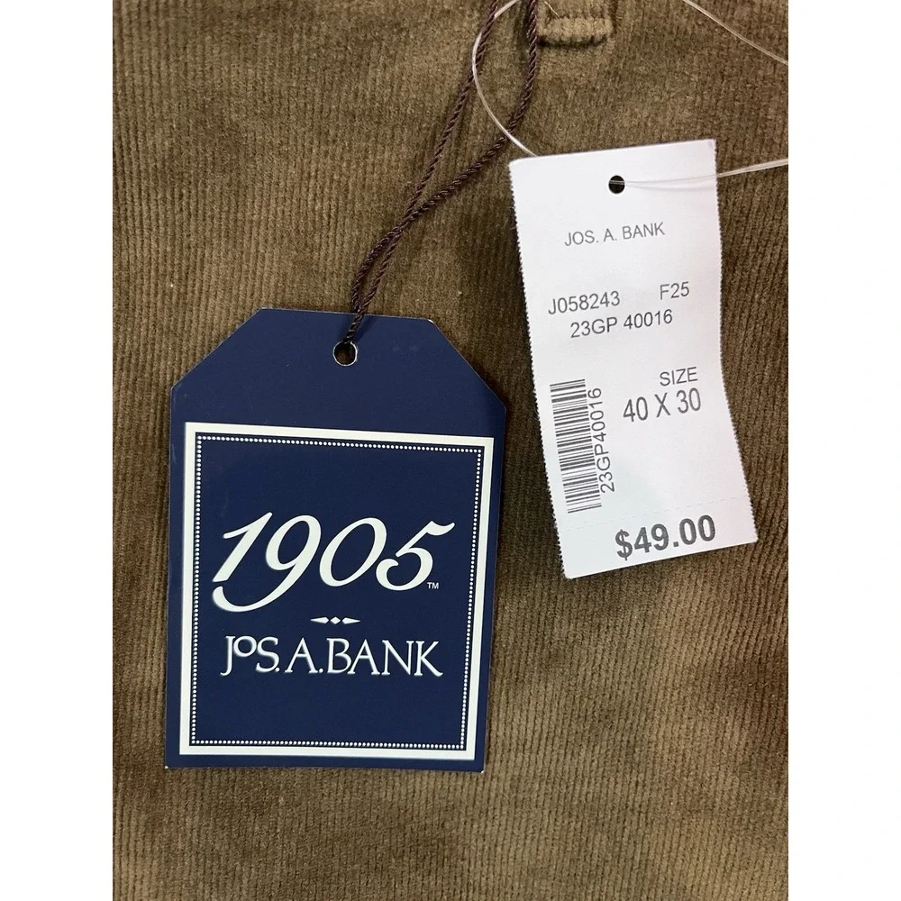 Jos A Bank 1905 Mens Tailored Fit Camel Corduroy Pants 40x30‎ Flat Front NWT